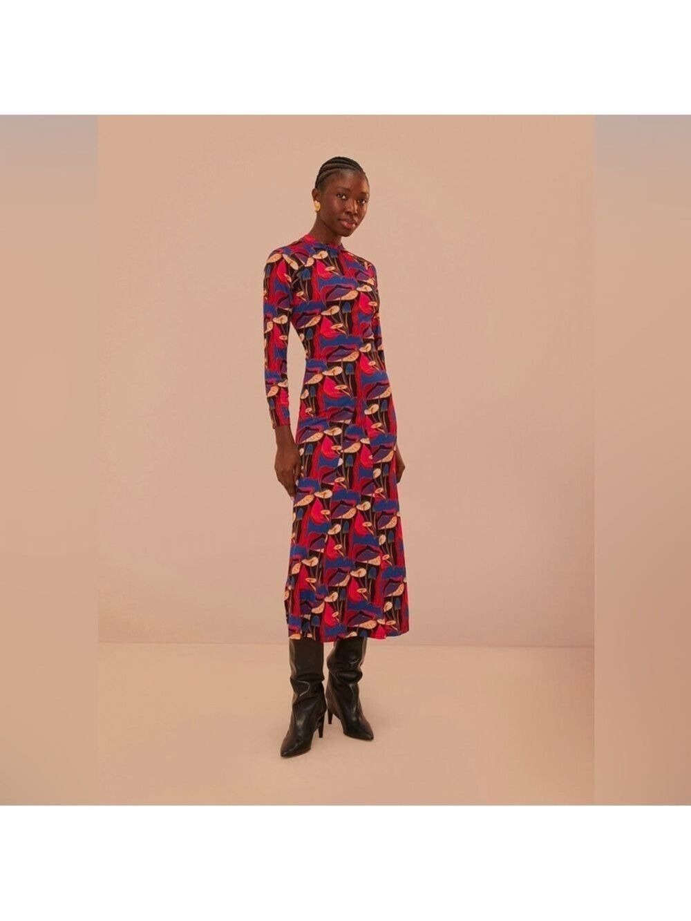 Farm Rio Wild Mushrooms Black Jersey Midi Dress
